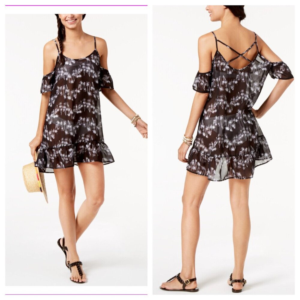 Miken Swimsuit Cover Up Dress Black Floral Small NWT